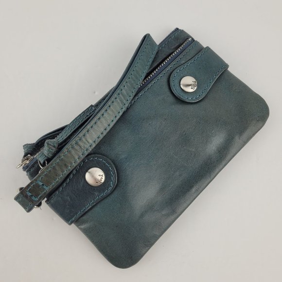 Fossil Handbags - Fossil Teal Blue Leather Zip Top Organizer Travel Wristlet Clutch